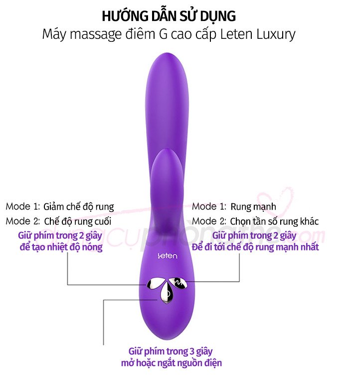 Sextoy massage điểm G Leten Luxury có 10 chế độ rung +5 tốc độ khác nhau